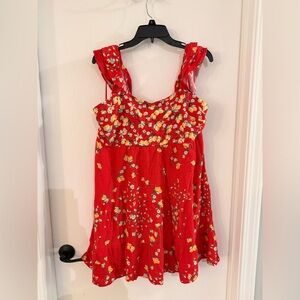 LC Lauren Conrad XL Red Floral/Lemon Costal Dress